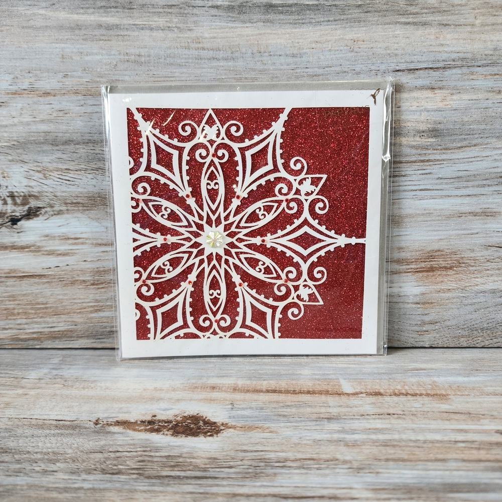 Papyrus Ingrid K Zinger Harris Red Glitter Snowflake Holiday Greeting Card